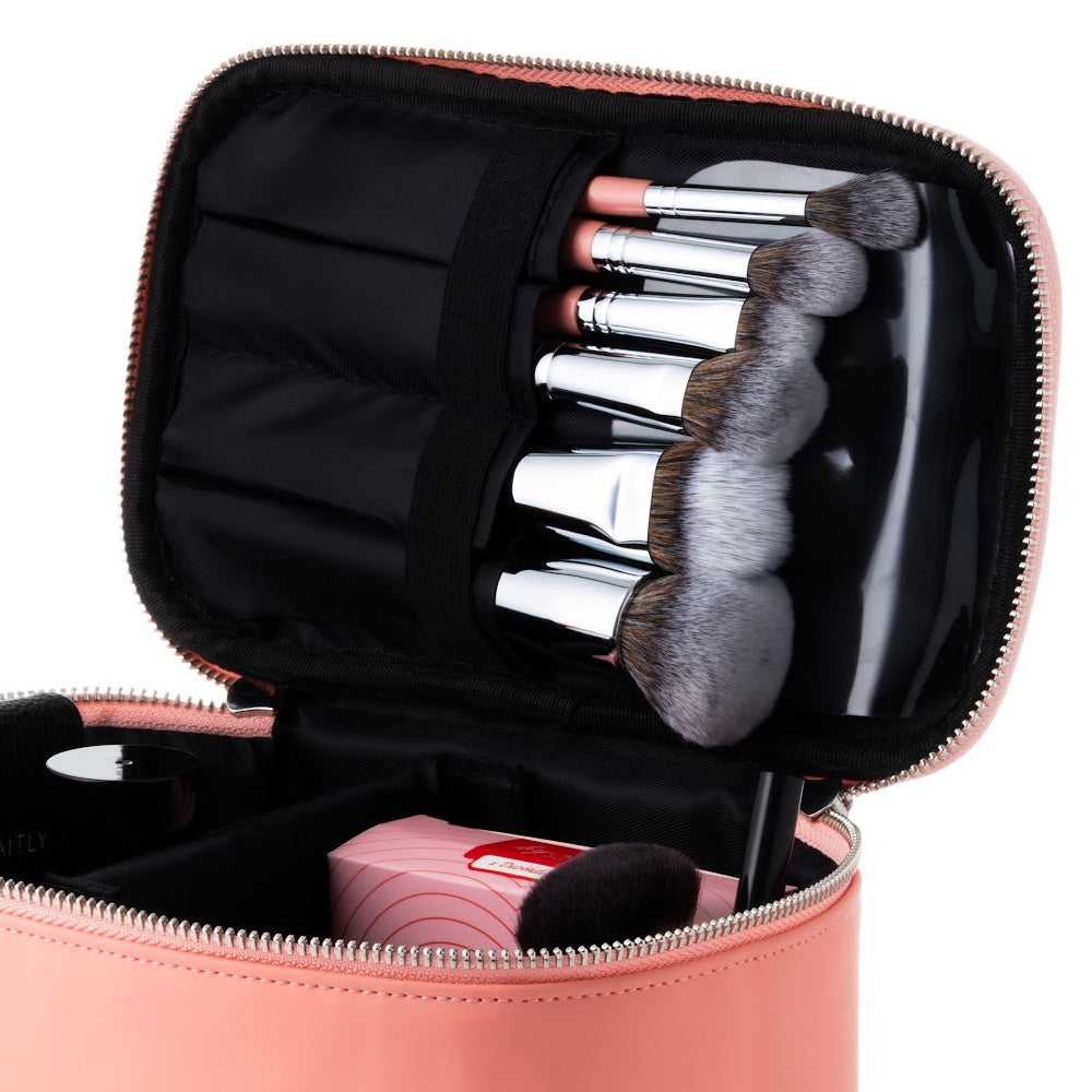 Luxury Coral Make Up and Brush Bag