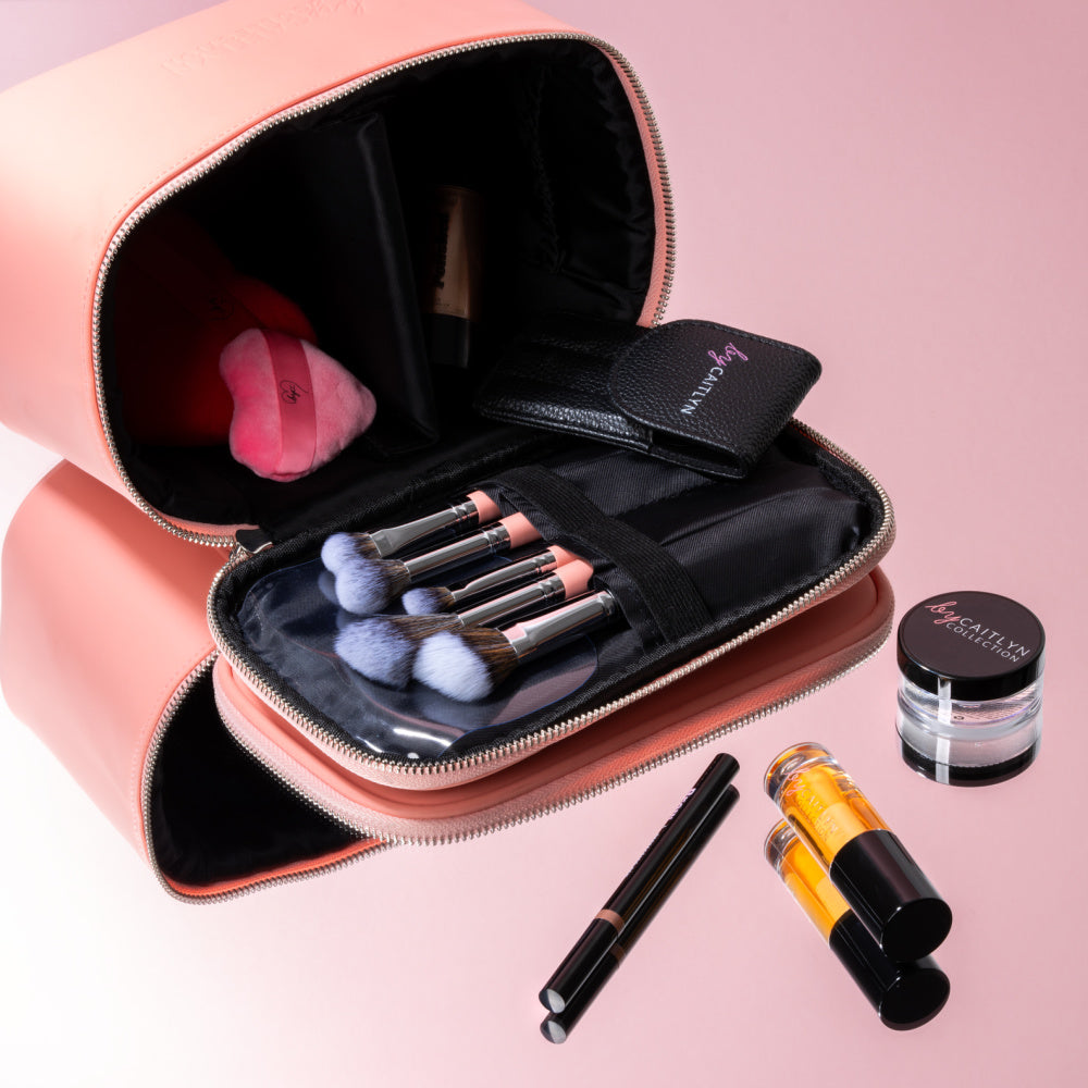 Luxury Coral Make Up and Brush Bag