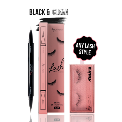 Black 2-In-1 Eye Lash Adhesive Glue Eyeliner Pen & Lash Duo