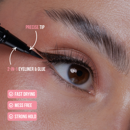 Black 2-In-1 Eye Lash Adhesive Glue Eyeliner Pen & Lash Duo