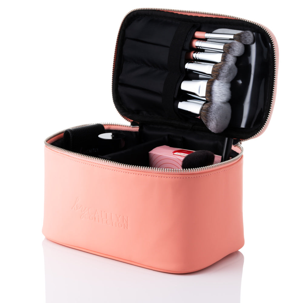 Luxury Coral Make Up and Brush Bag